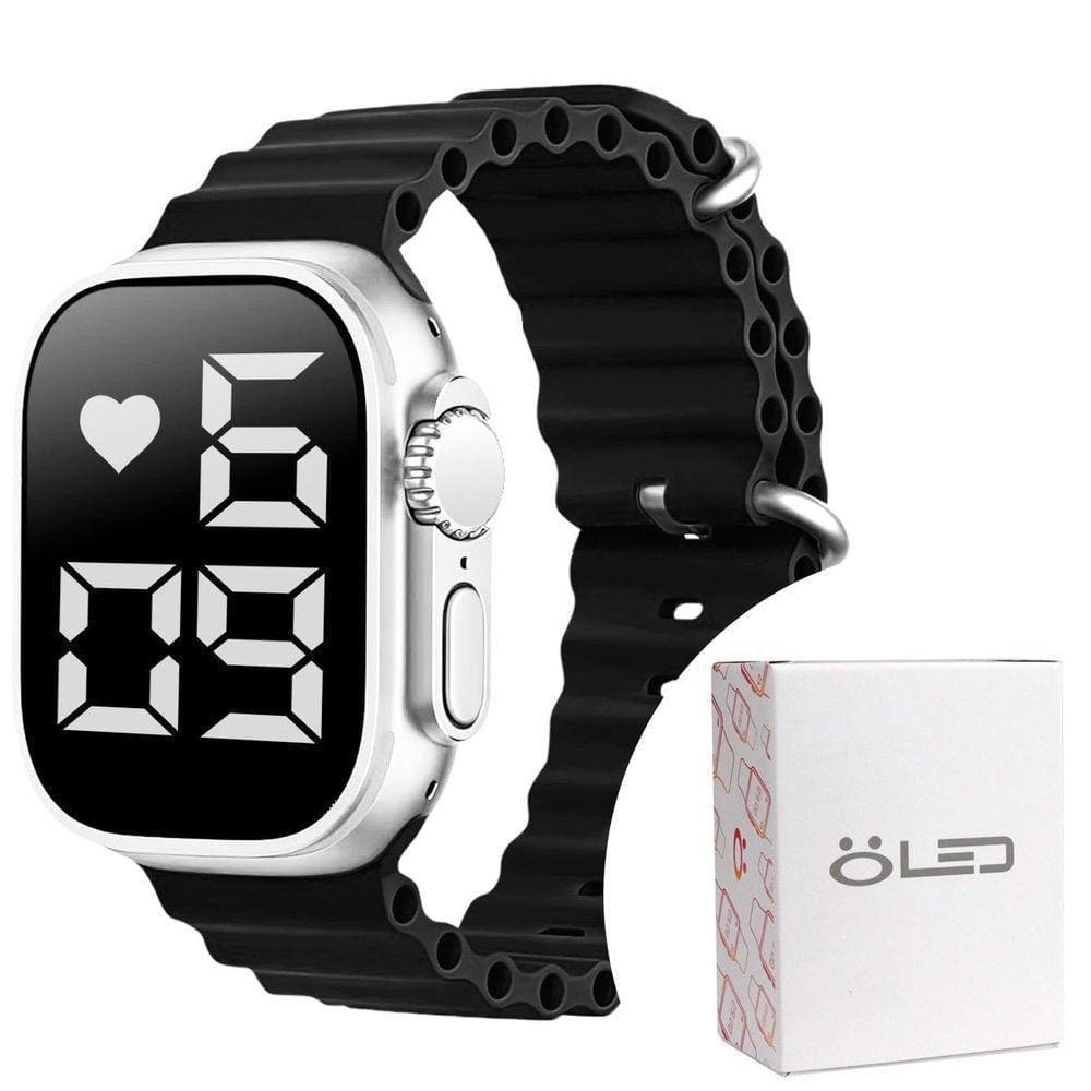 Relógio Digital Feminino Ultra Silicone Inox Led + Caixa
