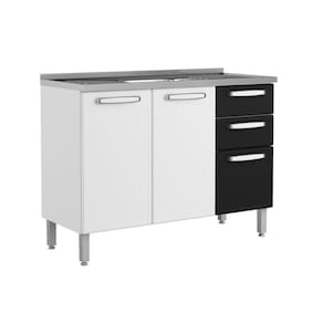Gabinete De Cozinha Modulado Evidence 7025 C/ Pia 3 Portas E 2 Gavetas Branco/preto - Bertolini