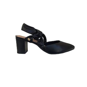 Sapato Scarpin Feminino em Couro Preto Salto Bloco Conforto