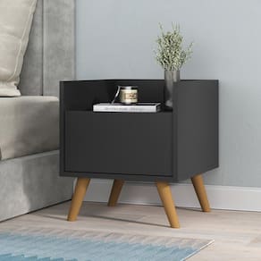 Mesa de Cabeceira 40 cm com Pés Retrô Multimóveis MP4041 Preta/Natural