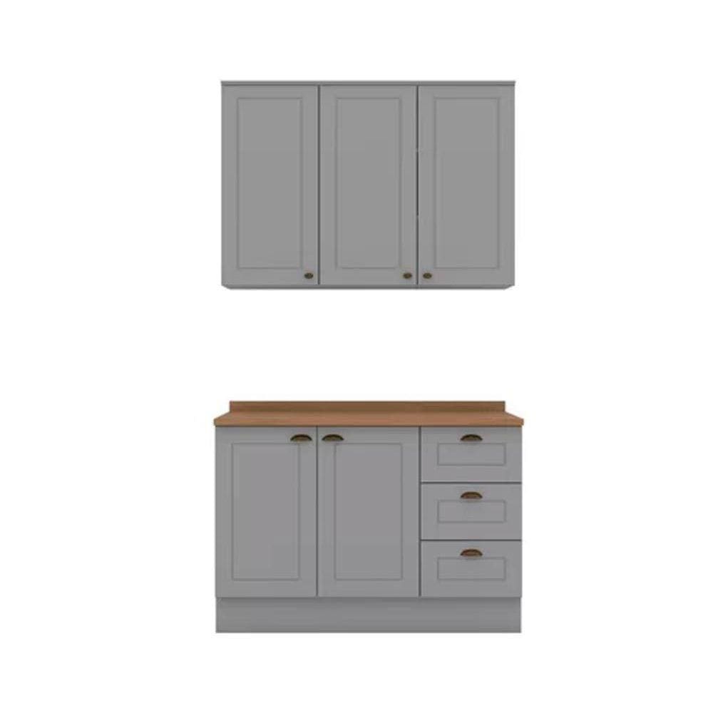 Kit De Cozinha Modulada 3 Peças Americana 1 Aéreo. 1 Balcão, 1 Complemento Cinza