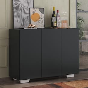 Aparador Buffet 3 Portas com Pés Quadrados Veneza Multimóveis MP1010 Preto/Branco
