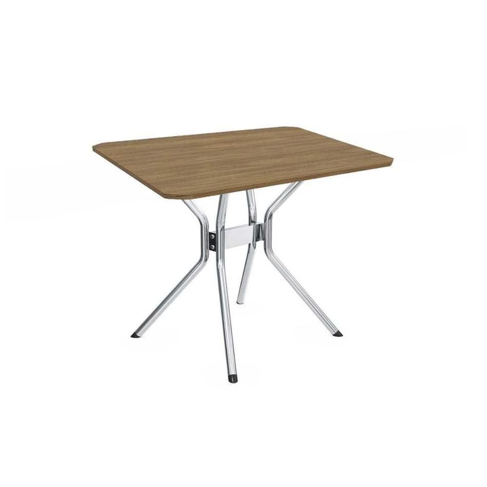 Mesa De Sala Jantar Loire Aço C-tampo Madeirado 90x90cm Nogueira-cromada - Kappesberg