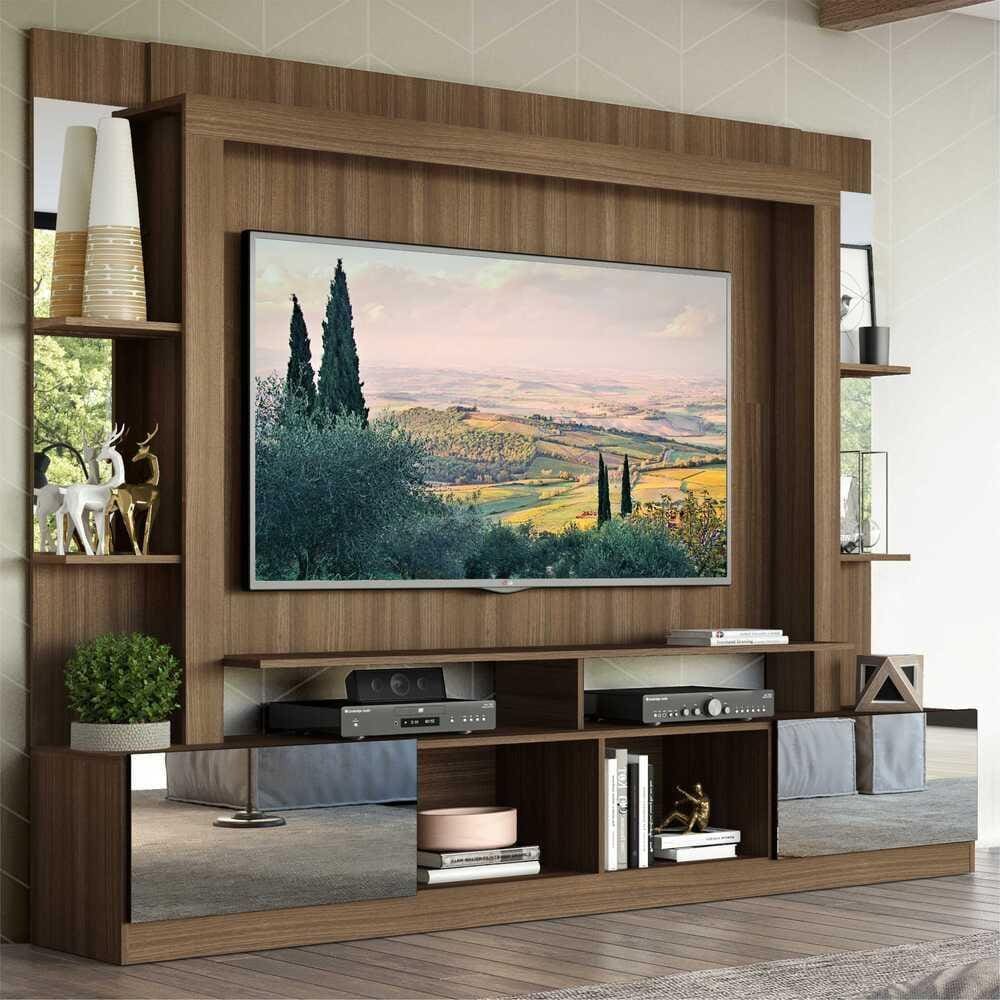 Rack Estante com Suporte TV 65” e Espelho Oslo Multimóveis Madeirado/Tenerife