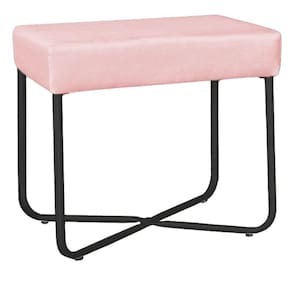 Puff Decorativo Unna Base Preto Veludo Rosê - Montanaris Decor