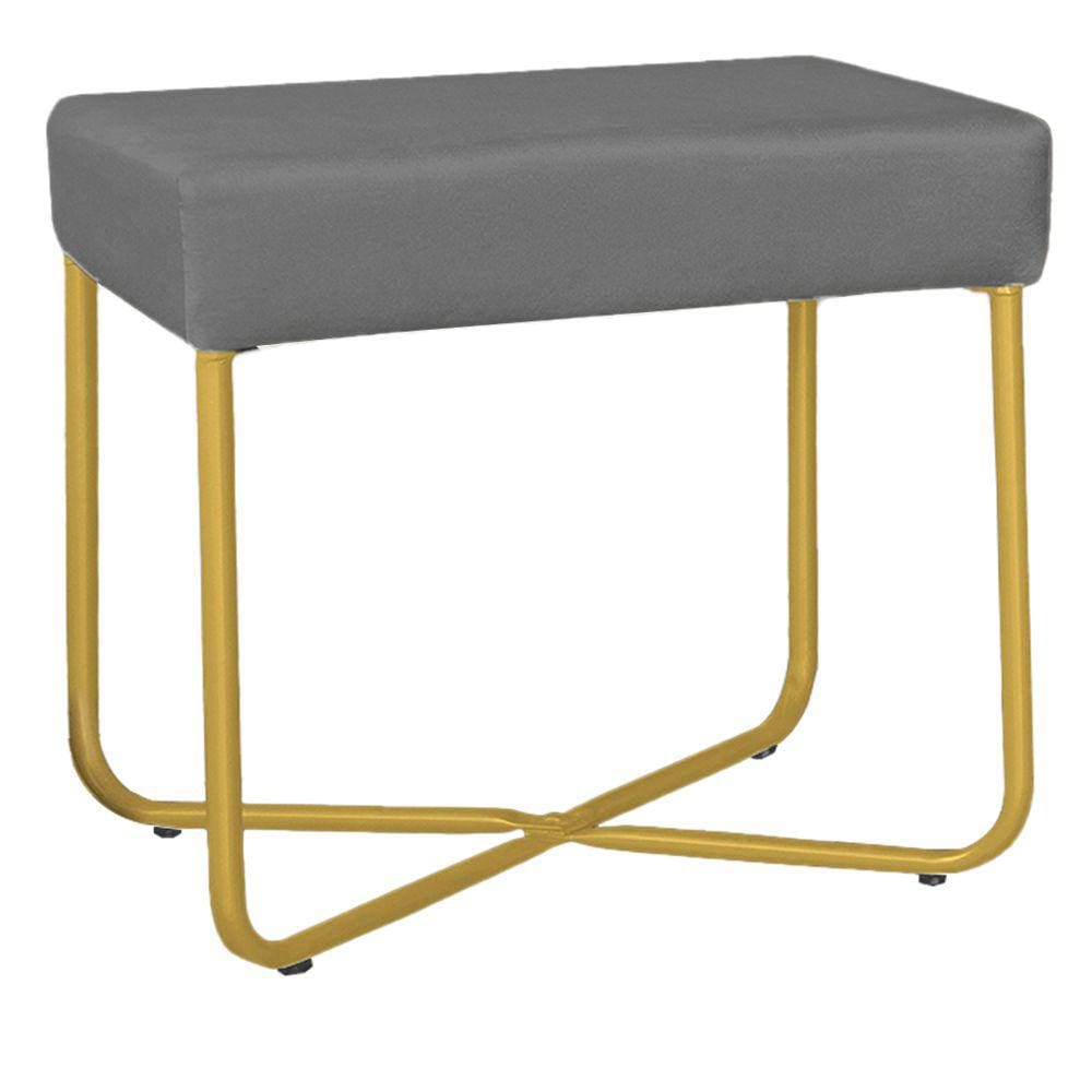 Puff Decorativo Unna Base Gold Veludo Cinza - Montanaris Decor