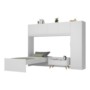Cama de Solteiro com Colchão/Guarda Roupa/Mesa de Cabeceira Retrô Dublin Multimóveis MP4037 Bca/Nat