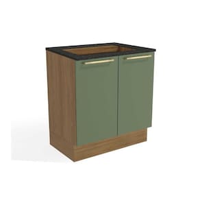 Gabinete De Cozinha Modulado Balcão Botanic M623 P-cooktop 2 Portas C-tampo 80cm Nogueira-oliva-preto Brilho - Kappesberg