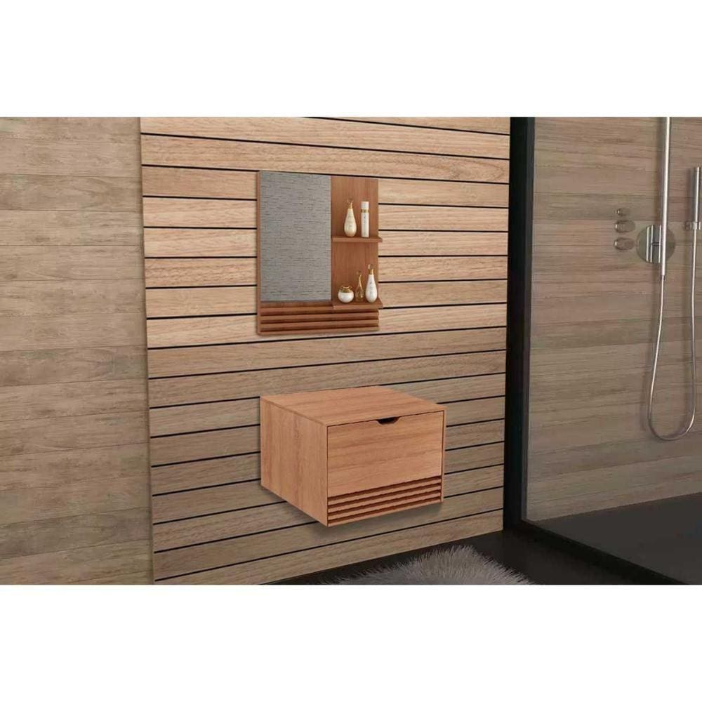 Kit De Banheiro Armário Bn3614 E Balcão Suspenso Bn3613 Pia 60cm Amêndoa Tecno Mobili