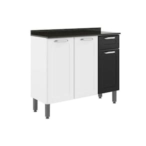 Gabinete De Cozinha Modulado Balcão Dona Maria 6173 3 Portas 1 Gaveta C- Tampo E Pés Branco-preto