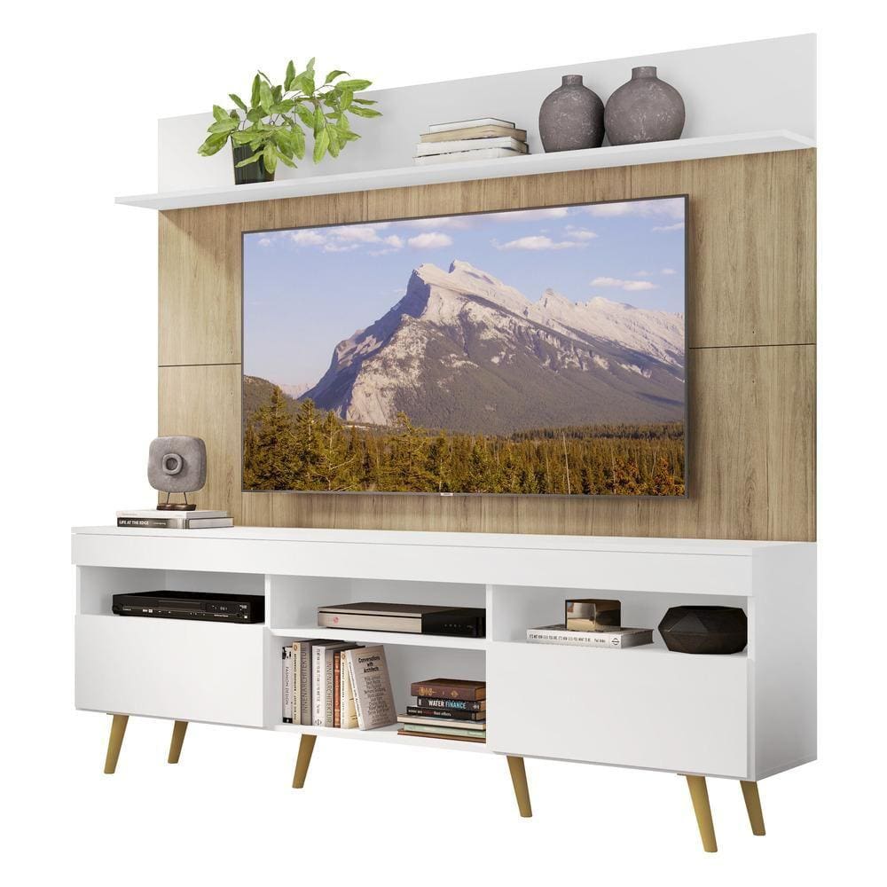 Rack Retrô com Painel para TV até 65" Multimóveis Madri FG3371 Branco/Rustic