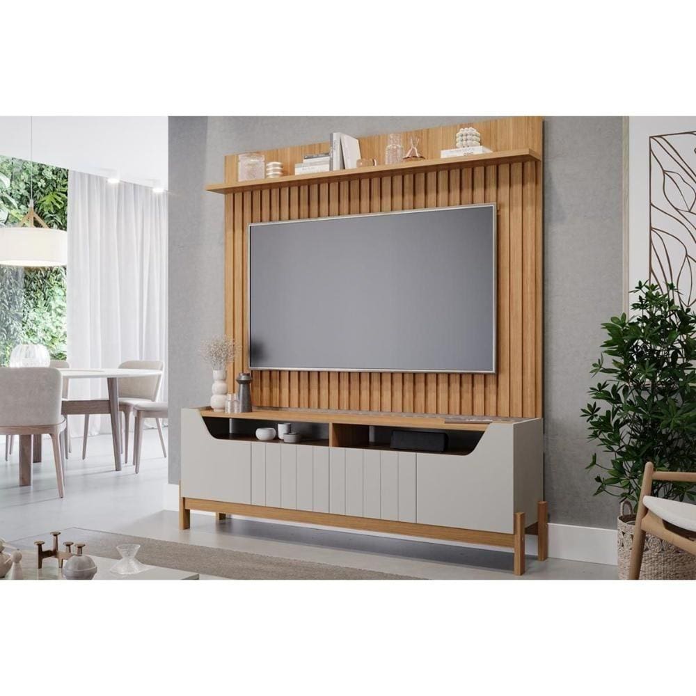Estante P-sala Até 70 Pol Moema Ripado C-pés 180x197cm Off White-nature - Permóbili