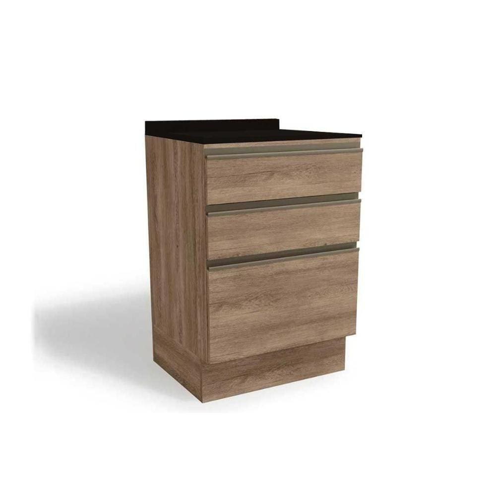 Balcão De Cozinha Modulado Maxxi G743 3 Gavetas C/tampo 60cm Nogal/preto - Kappesberg