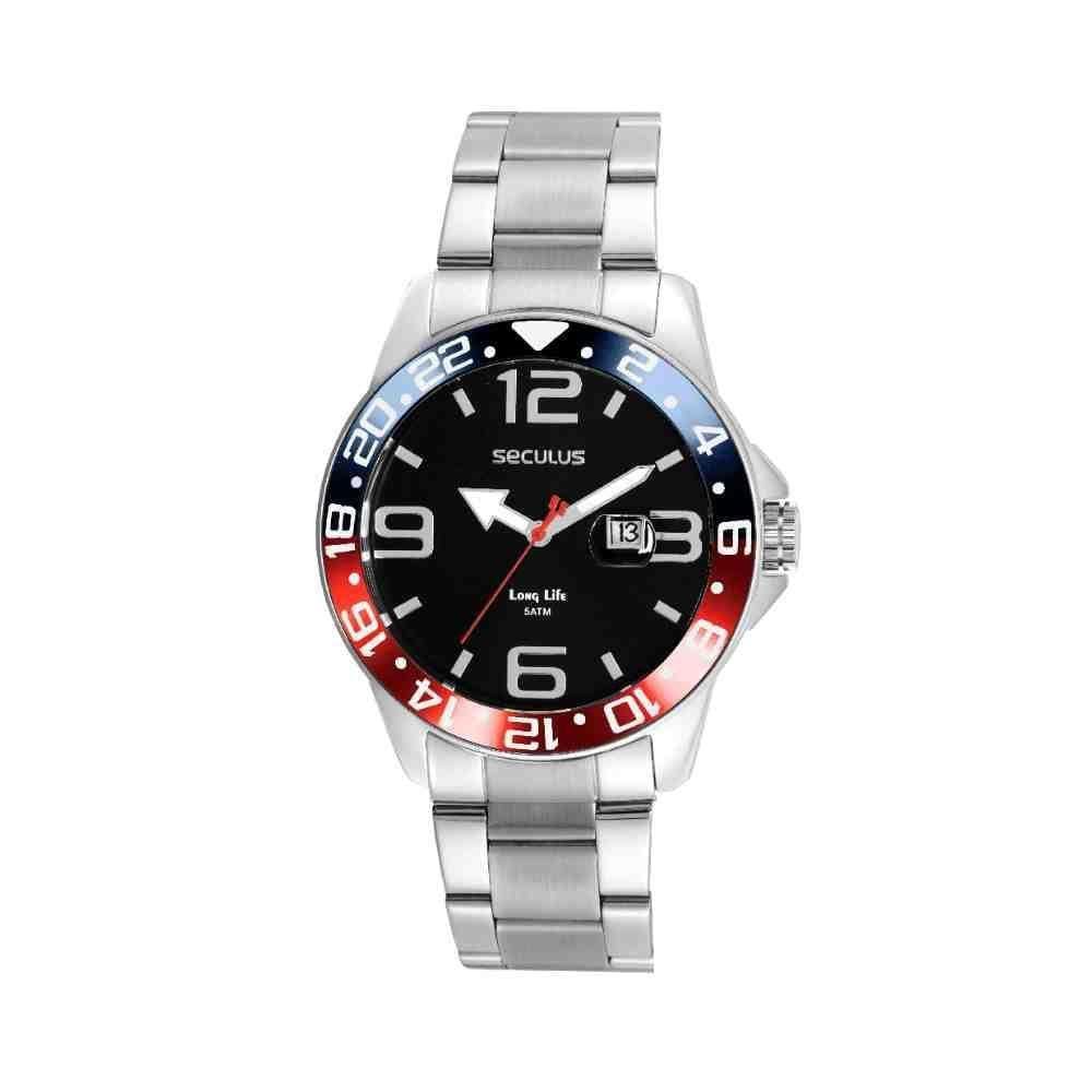 Relógio Seculus Lupa Prata Masculino 44012G0Svna3
