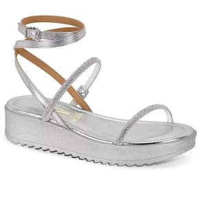 Sandália Vizzano Flatform Anabela Plana Metalizada Feminina - Prata