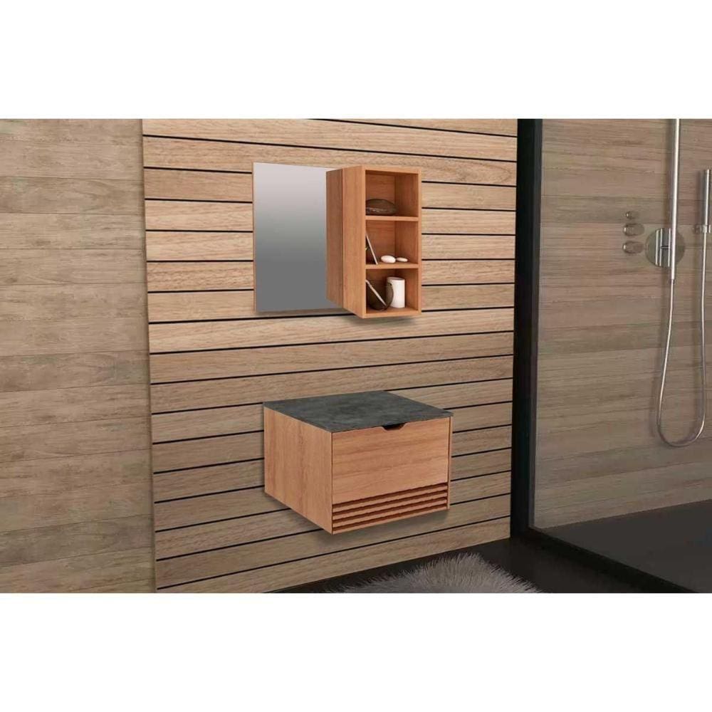 Kit De Banheiro Armário Bn3609 E Balcão Suspenso Bn3613 Pia 60cm Mármore Lunar Tecno Mobili