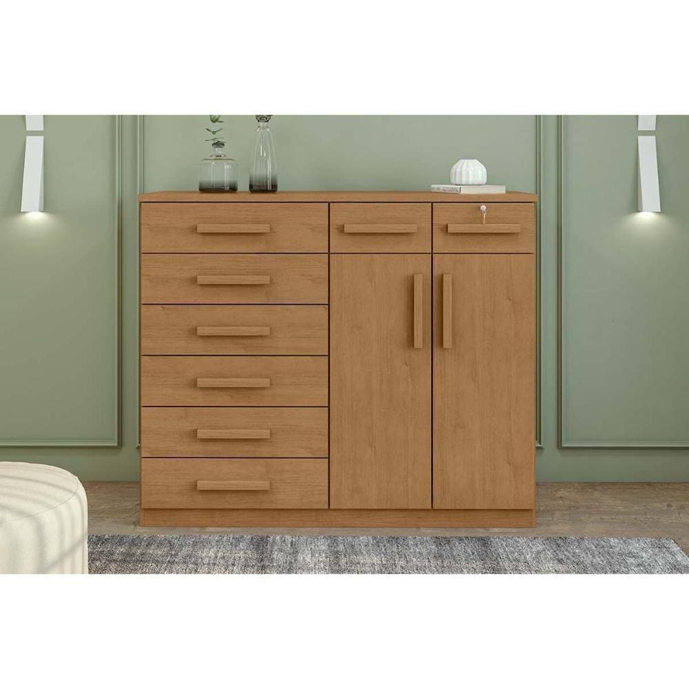 Cômoda De Quarto Toronto New C/ 2 Portas E 8 Gavetas Rovere/amêndoa - Lopas