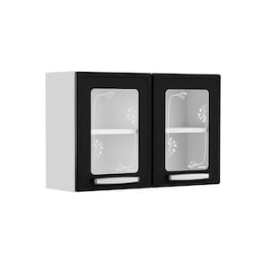 Armário Aéreo P- Cozinha Evidence 7006 2 Portas C- Vidro 80cm Branco-preto - Bertolini