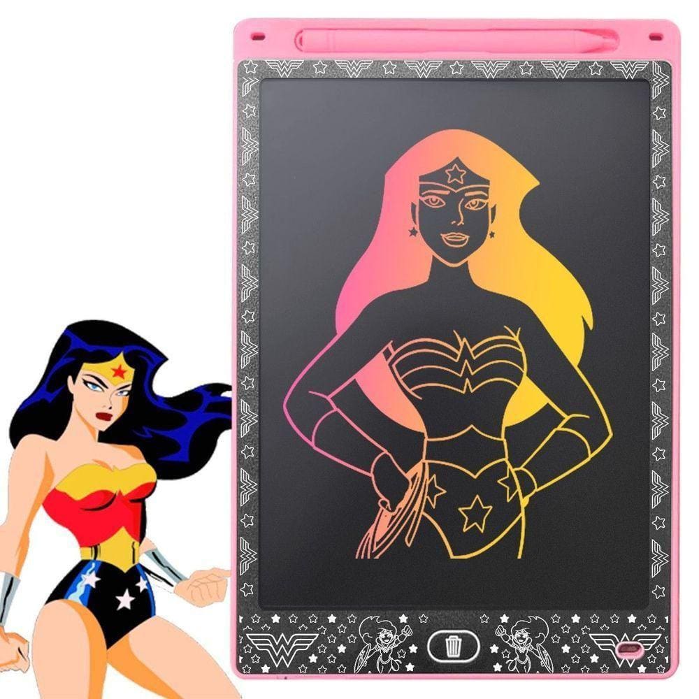 Lousa Mágica Led Lcd Tablet Mulher Maravilha Rosa + Caneta