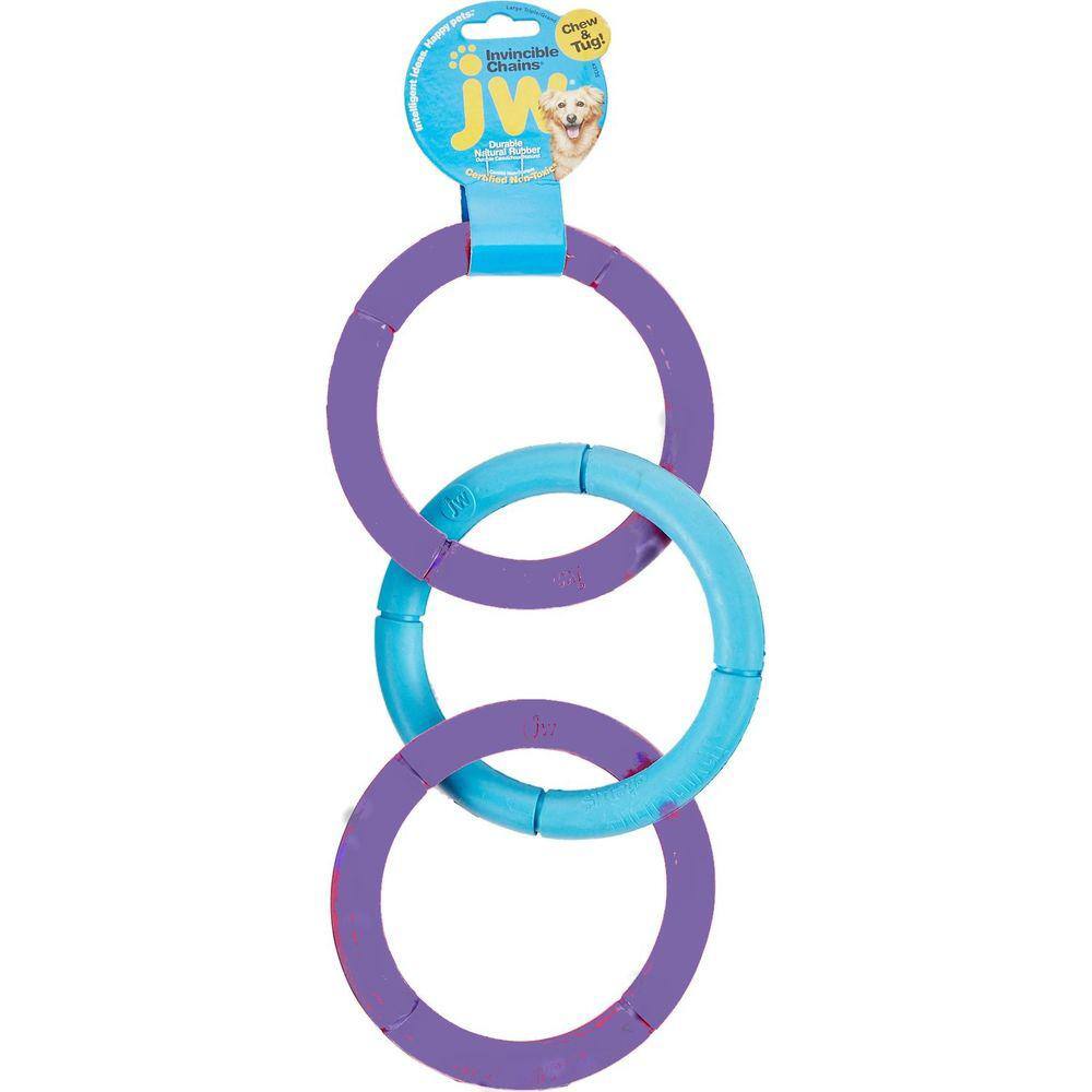 Brinquedo Mordedor JW Argolas Roxo e Azul Para Cachorro Grande