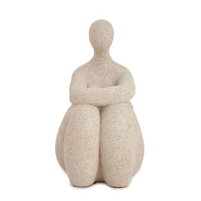 Escultura Mulher Sentada em Poliresina Off White - 19cm