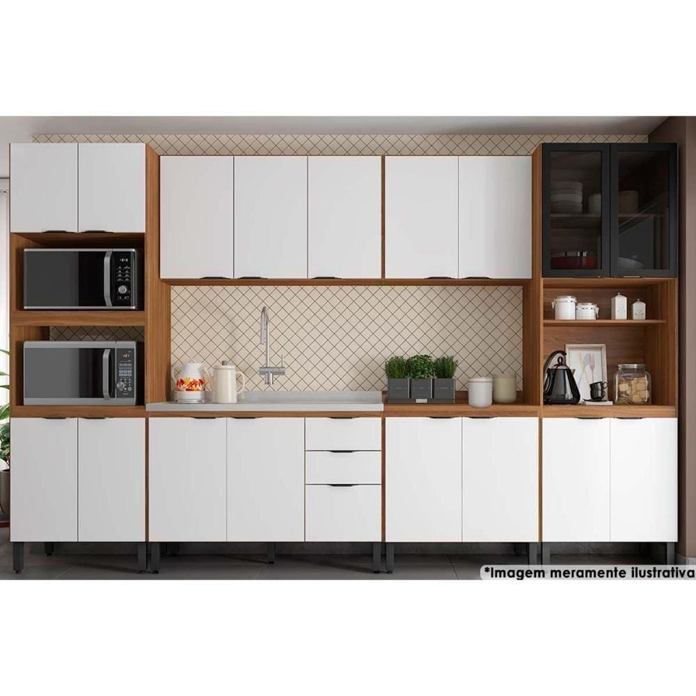 Kit Cozinha Completa 6 Peças Firenze (2 Aéreos + 2 Balcões + 2 Paneleiros) Fmt012 Amendola-branco - Demóbile