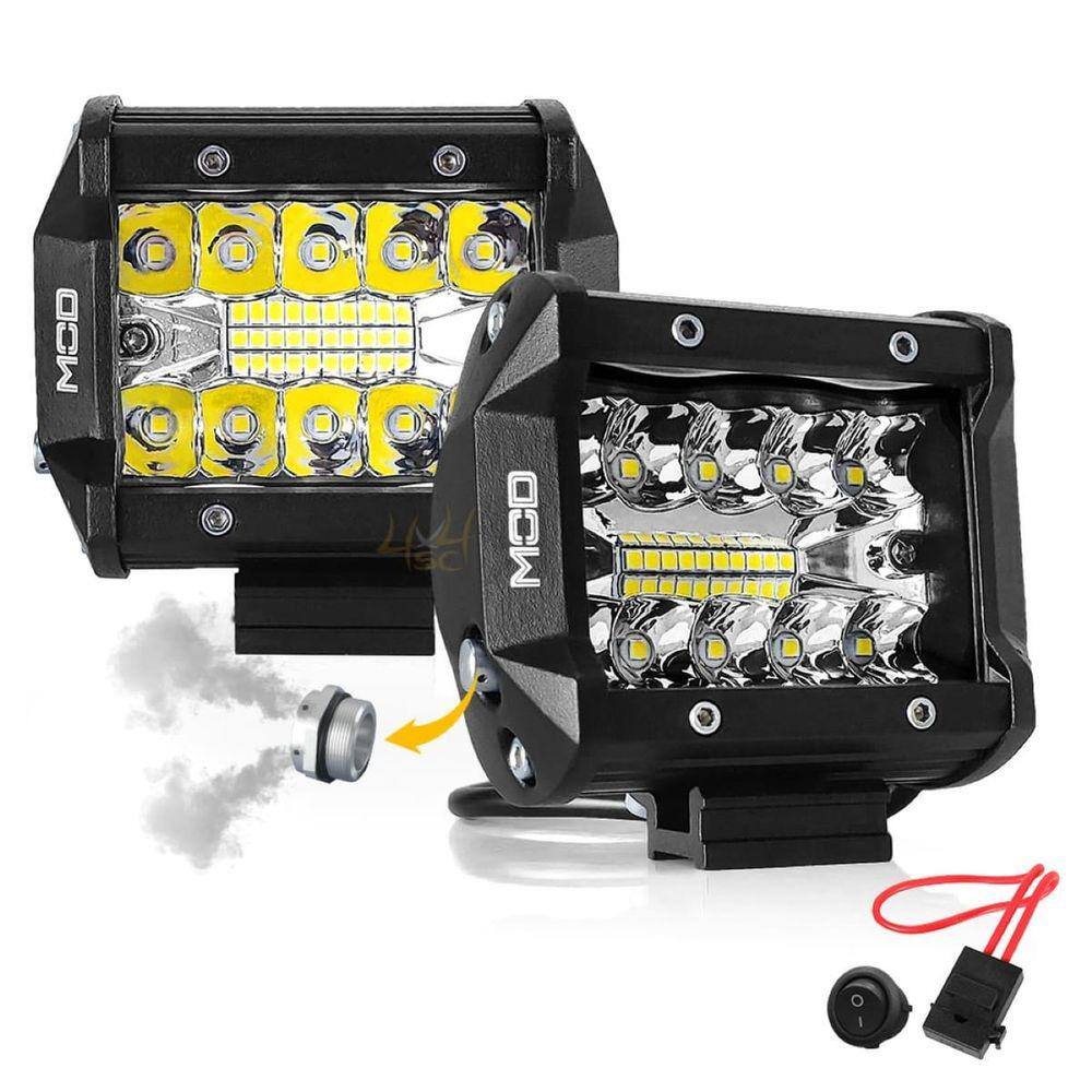 Farol Milha LED Auxiliar Mod LEDs 60W Lente 8D 6500K Foco Spot e Flood 9,5cm Par com Porta Fuse e Botão Liga Desliga