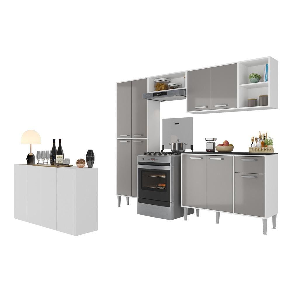 Armário de Cozinha Completa com Buffet/Aparador Siena Multimóveis MP2041 Branca/Lacca Fumê