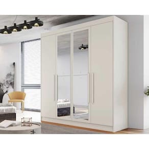 Guarda Roupa Solteiro 3 Gavetas E 4 Portas C-2 Espelho Nantes Off White - Europa