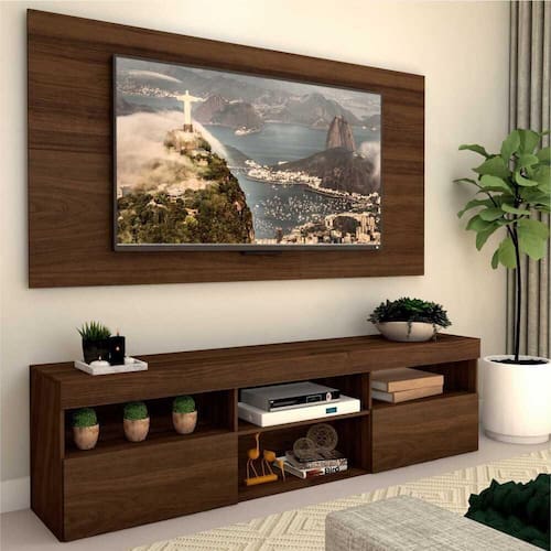 imagem-Rack com painel para TV até 65 polegadas e 2 portas Toronto Multimóveis Duna - Marrom