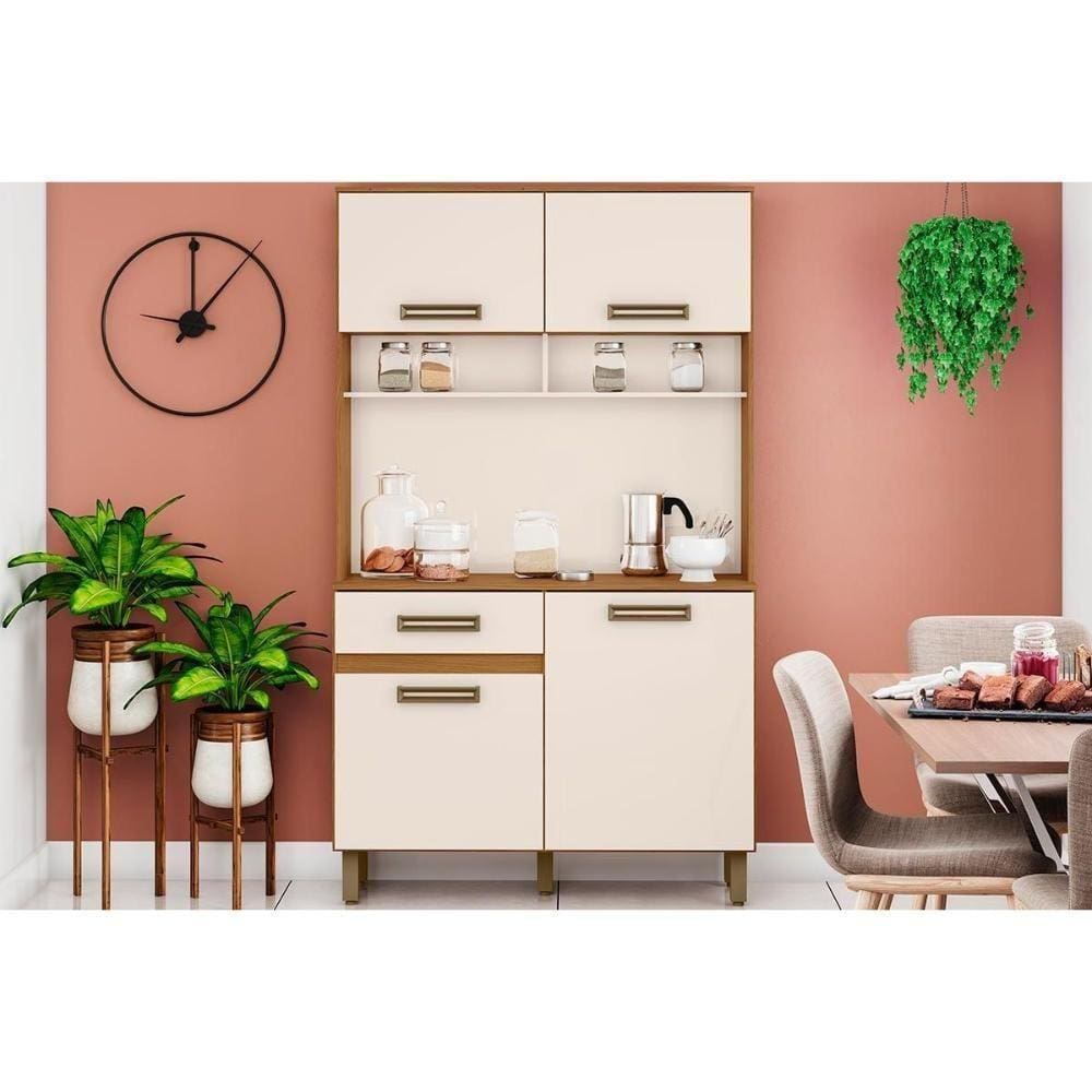 Cozinha Modulada Completa Perla Briz C-4 Portas E 1 Gaveta 105x38x180cm Nature-off White - Henn