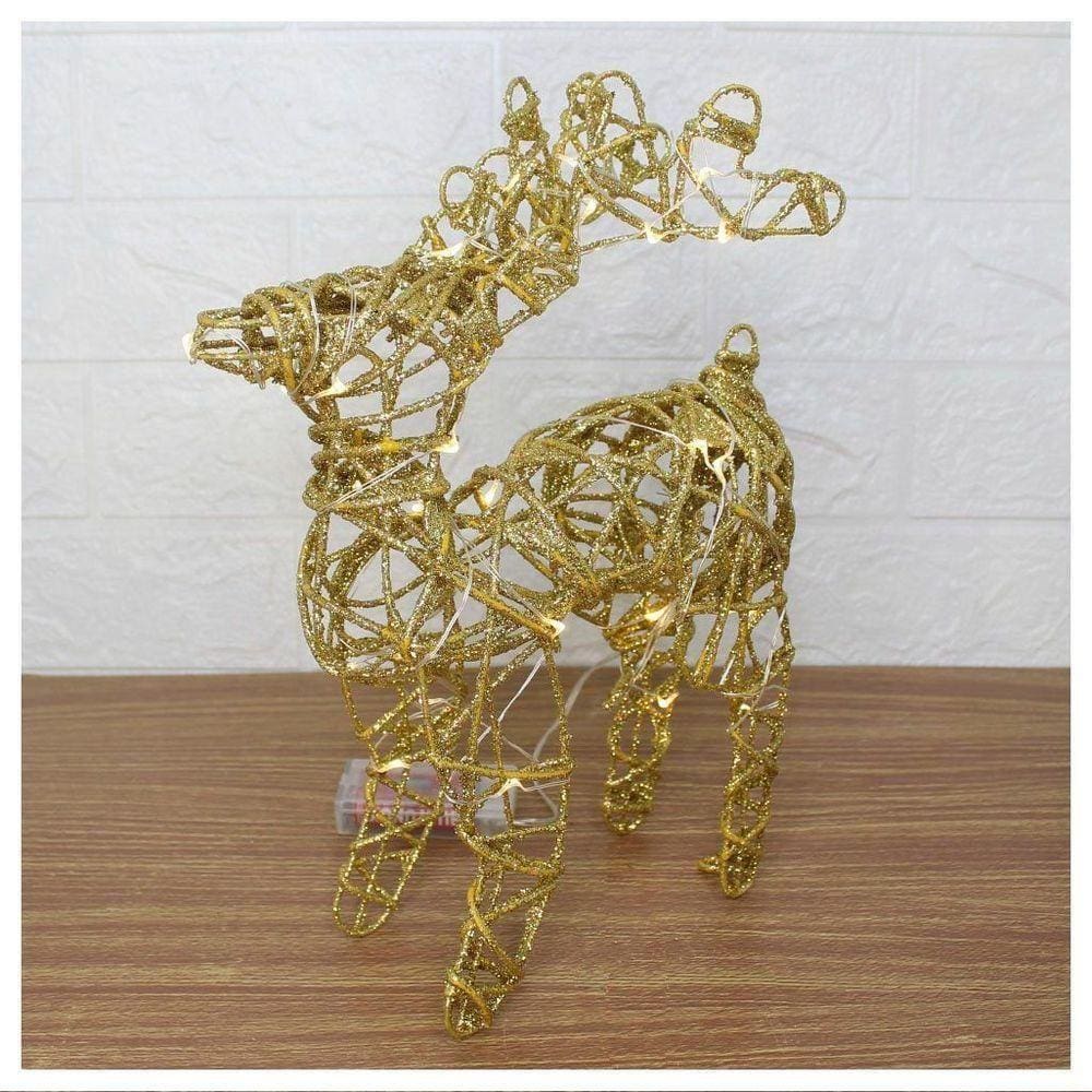 Rena Aramada Natal Iluminada 30 Led Dourada Com Glitter 30cm