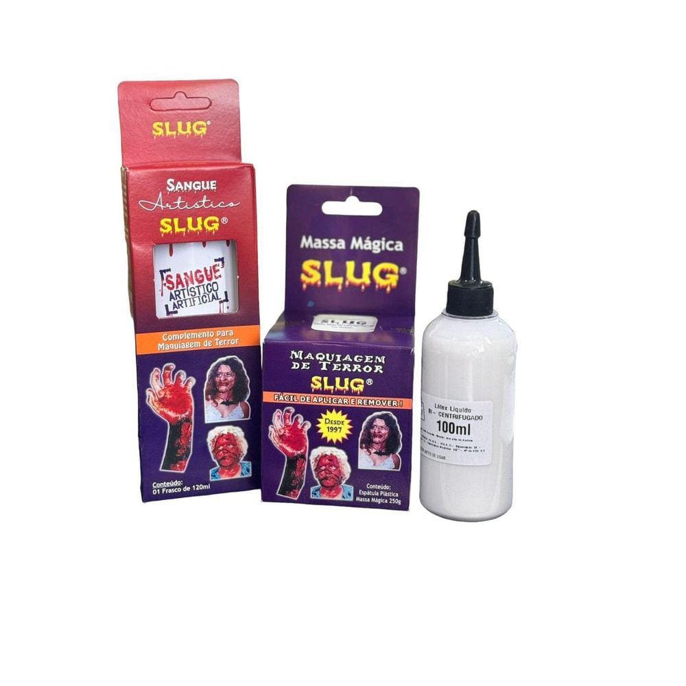 Kit Maquiagem Terror Slug Massa 200 Gr + Sangue+ Látex 100Ml