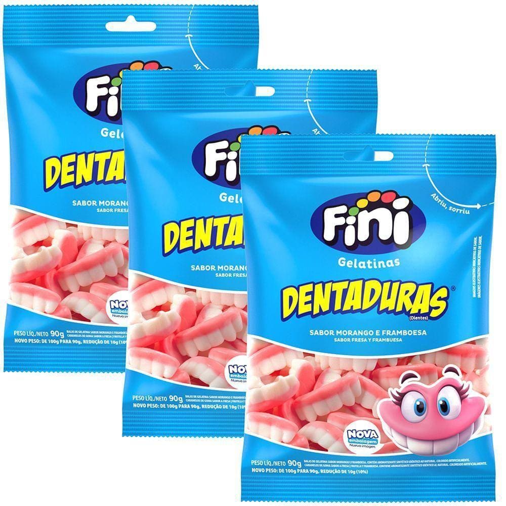 3 Packs De Balas De Gelatina Dentaduras 90g - Fini