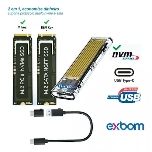 Adaptador De Carcasa SSD M.2 Nvme Sata Ngff Usb 3.1 E Tipo C De 10 Gbps Color Negro - Foto 9