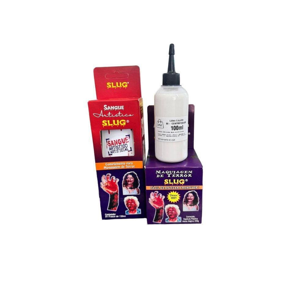 Kit Maquiagem Terror Slug Sangue+ Látex 100Ml +Massa 200 Gr
