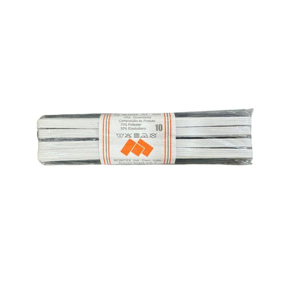 Elástico Chato N10- 0.5Mm Branco Kit 10 Rolos De 10 Metros