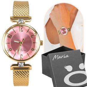 Relogio Feminino Banhado Silicone Dourado Aço Inox + Caixa