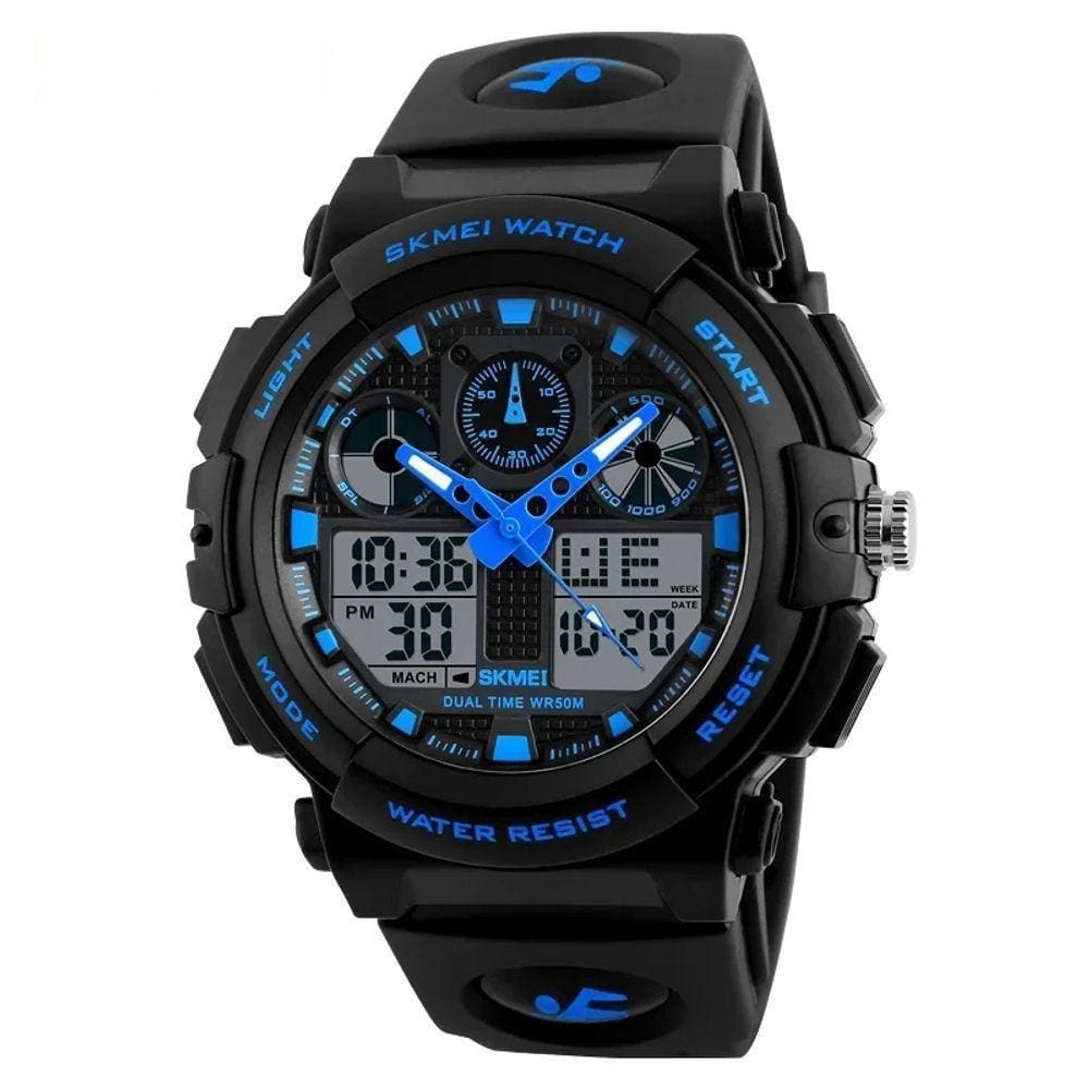 Relógio Esportivo Digital , à Prova D\`água, Com Cronógrafo Duplo, 50m Azul