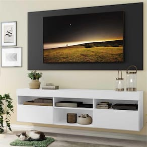 Rack com Painel para TV até 65" Suspenso com 2 Portas Londres Multimóveis Branco/Preto
