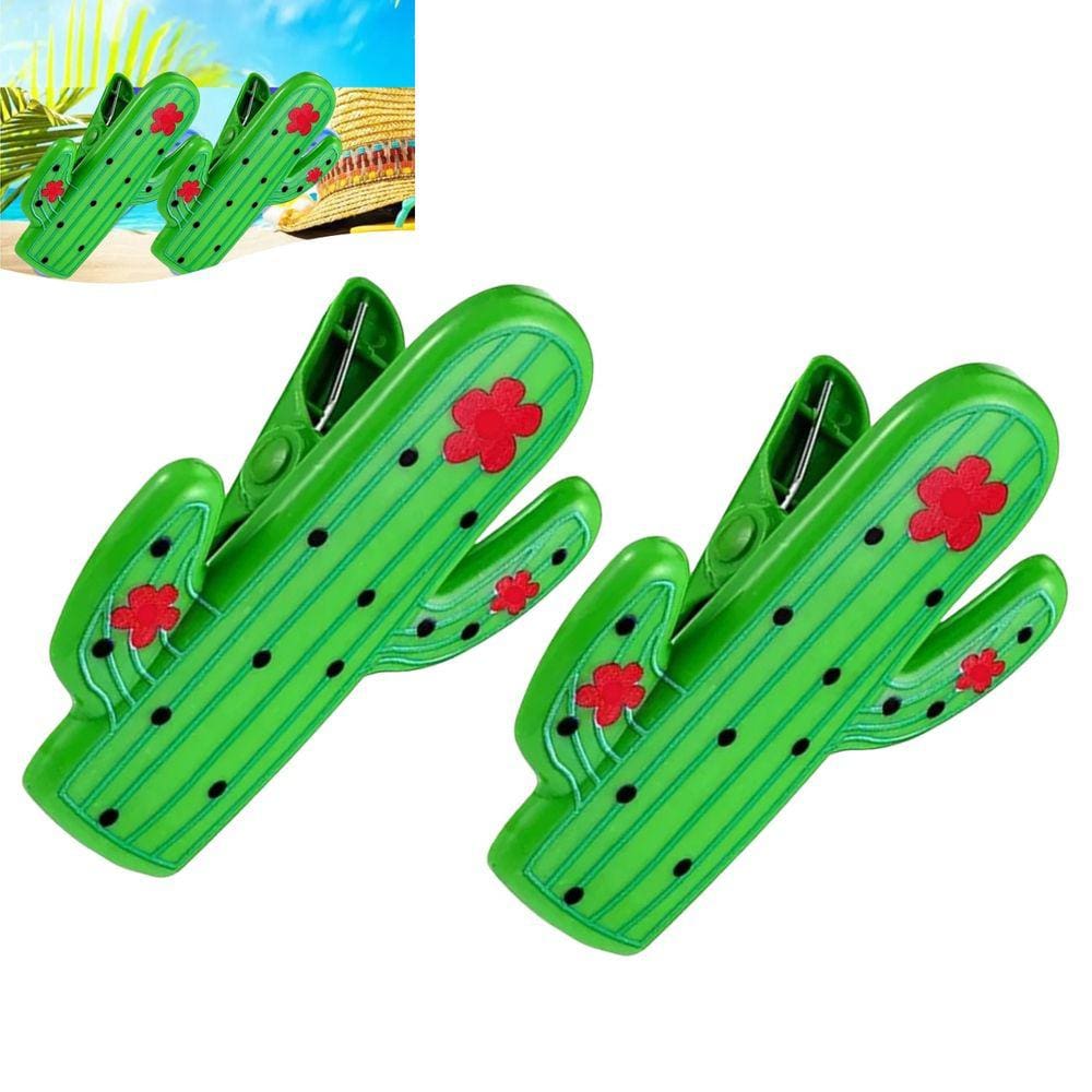 Kit 2 Prendedores De Toalha Modelo Cactus Clip Verde Para Cadeira De Praia Varal - AMZ