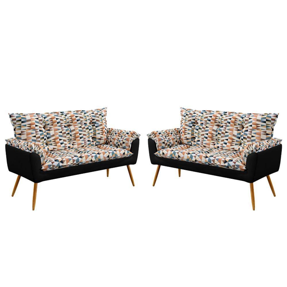 Kit 2 Poltronas Decorativas Namoradeira Beta Sued Estampado Laranja com Preto Aradecor