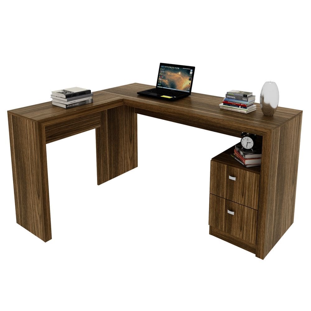 Escrivaninha/Mesa Escritório de Canto com 2 gavetas Multimóveis CR25032 Nogal