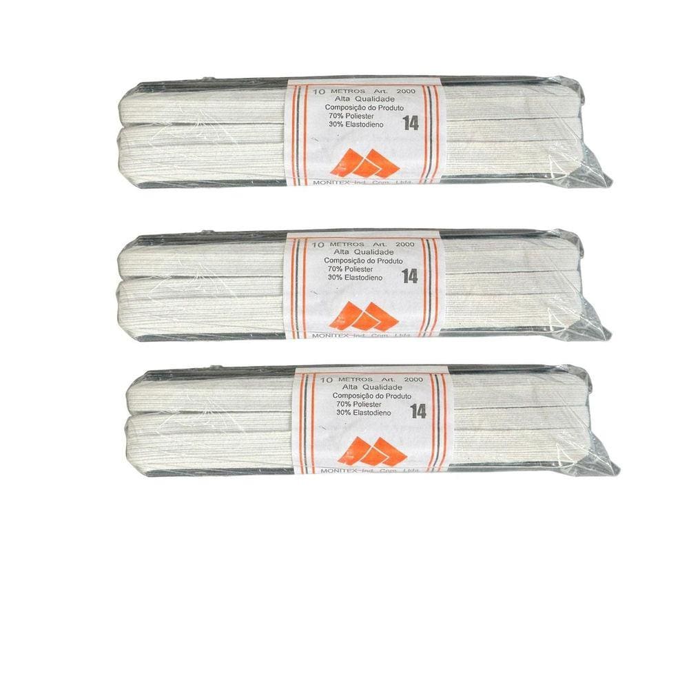 Elástico Chato N14- 0.7Mm Branco Kit 10 Rolos De 10 Metros
