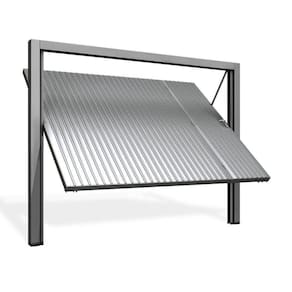 Portão Contrapeso de Aço Galvanizado com Chapa Frisada 220x285cm Mecal Cinza