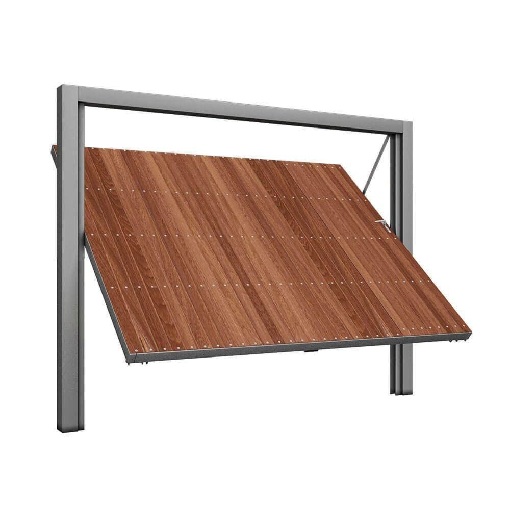 Portão Contrapeso de Aço Galvanizado com Painel em Madeira 220x240 Req: 8,7 CINZA E AMADEIRADO