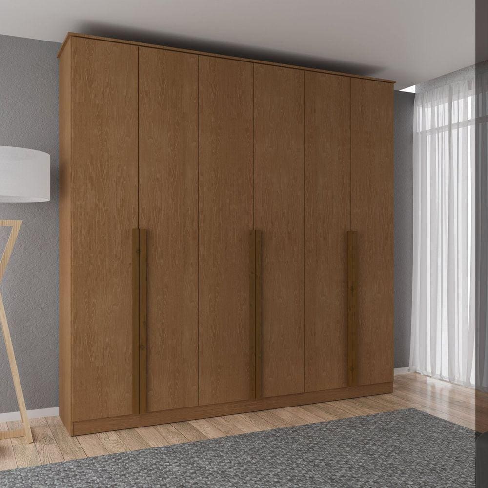 Guarda Roupa Casal 231x230cm 6 Portas 3 Gavetas Haia Edez Carvalho Vermontt