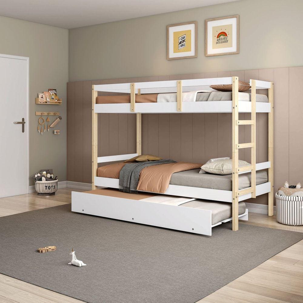 Treliche Solteiro Soft Madeira e Mdf Casatema Branco/Natural