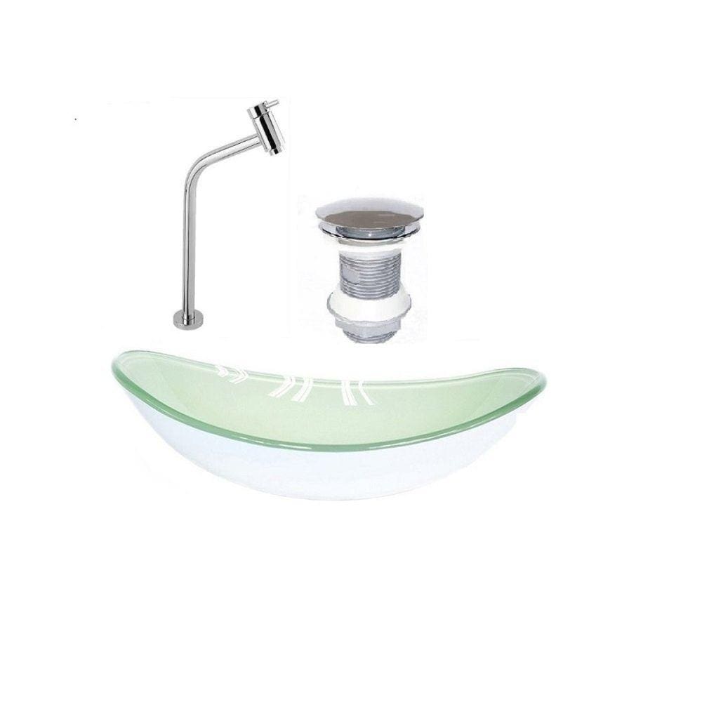 Kit Cuba de Vidro + Torneira+ Válvula para Lavatório Oval 38cm Branco