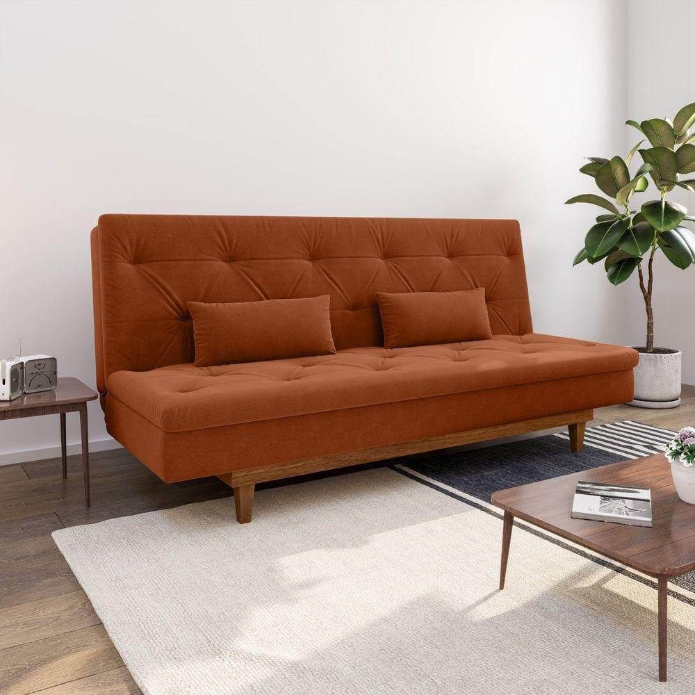 Sofá Cama 3 Lugares em Suede Tokio Yescasa Laranja/Mel